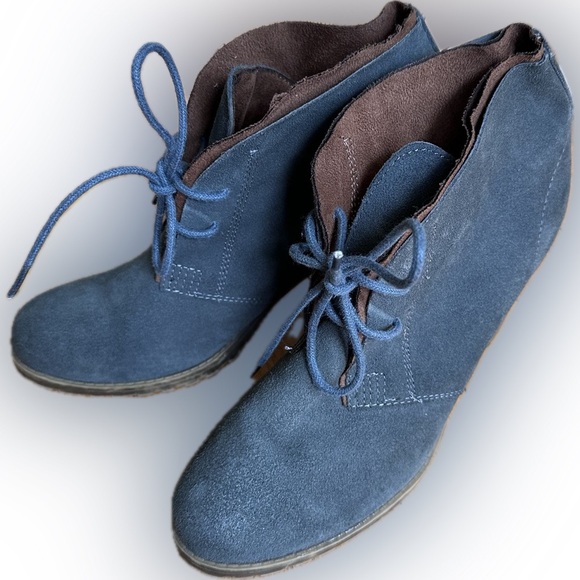 Ruff Hewn Women's Cypress Slate Blue Gray & Brown Suede Tie Up Booties Size 8.5 - Picture 5 of 10